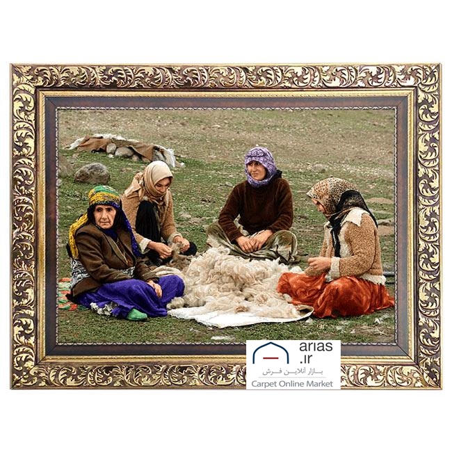 تابلو فرش ماشینی افقی طرح زنان روستا کد T20186M
