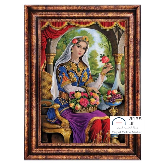 تابلو فرش ماشینی عمودی دختر ایرانی کد T20146M