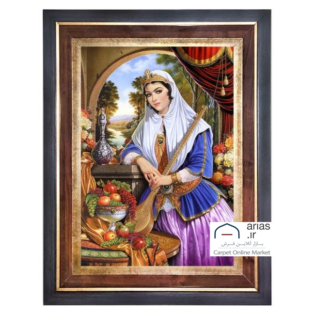 تابلو فرش ماشینی عمودی دختر قاجار کد T20140M