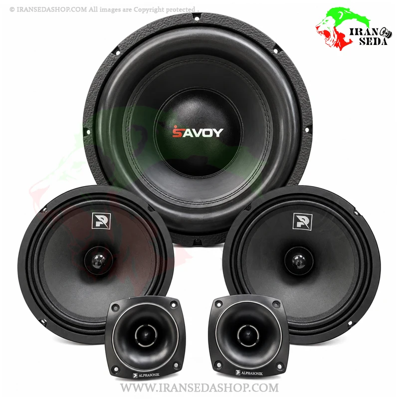 پک سیستم صوتی خودرو آلفاسونیک و ساووی | میدرنج Alphasonik PSW-801 + ساب ووفر Savoy SV-1208 + سوپر تیوتر Alphasonik PSW-45 — تصویر ۲