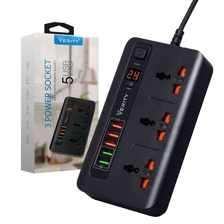 سه راهی برق و شارژر 5 پورت تایمردار وریتی مدل PS3111 — تصویر ۲