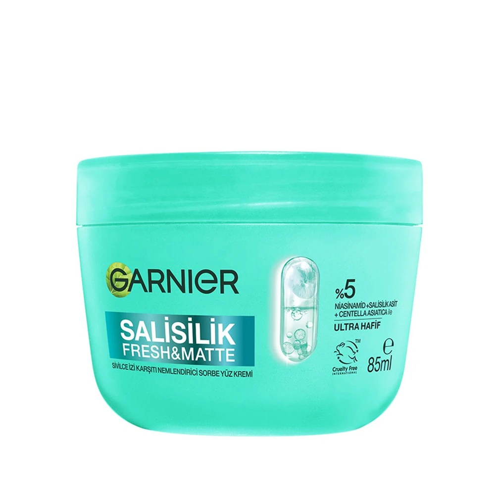 کرم آبرسان و مات‌کننده گارنیر مدل FRESH & MATTE حاوی سالیسیلیک اسید، سنتلا آسیاتیکا و نیاسینامید مناسب پوست چرب و مستعد جوش حجم 85 میلی‌لیتر