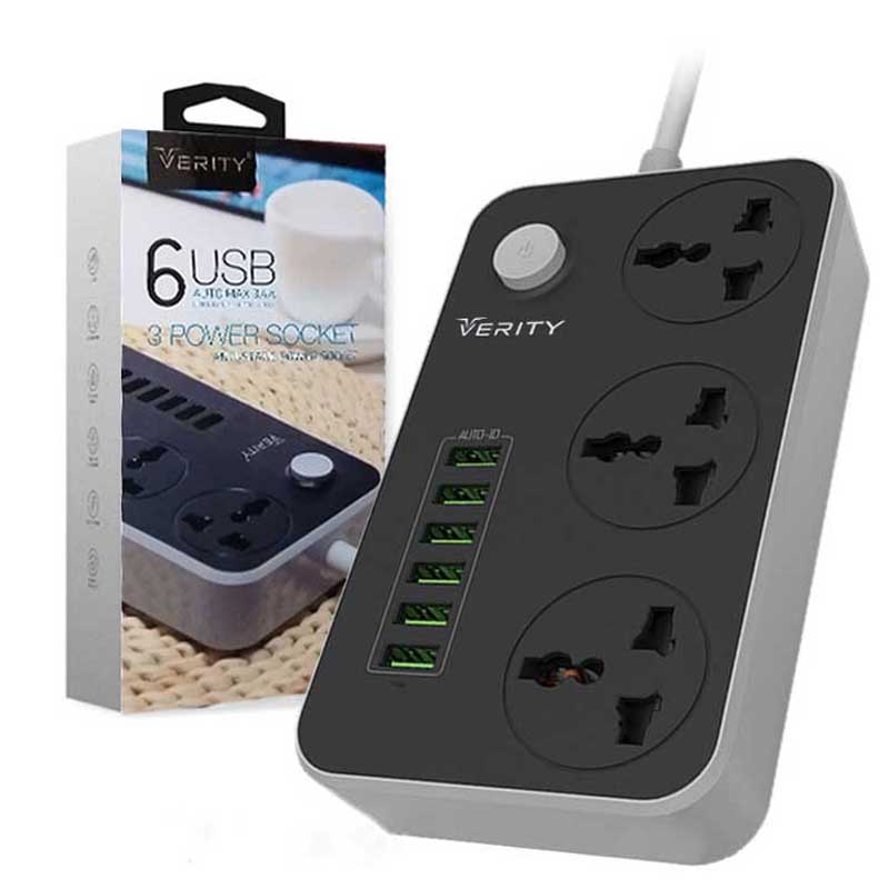 سه راهی برق+شارژر 6 پورت وریتی مدل PS3110 — تصویر ۳