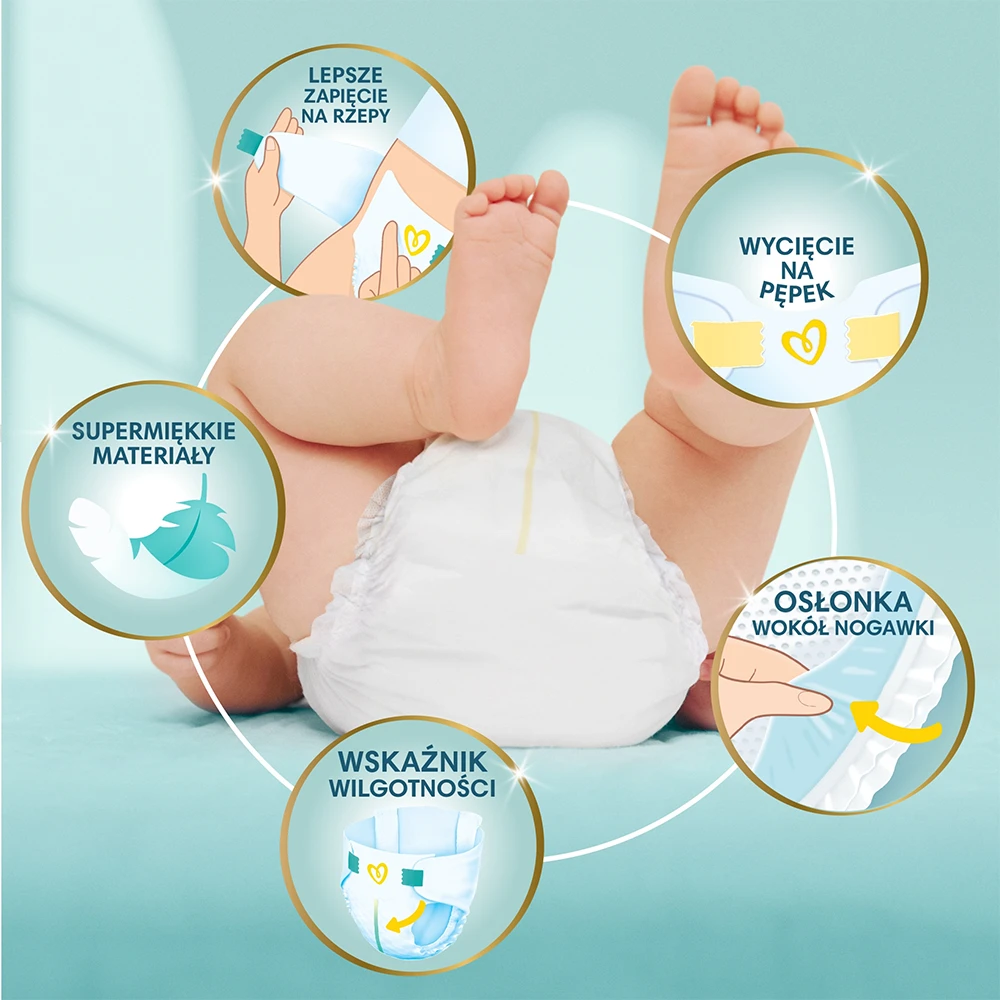 پوشک بچه پمپرز لهستان مدل premium care سایز 0 بسته 30 عددی — تصویر ۴