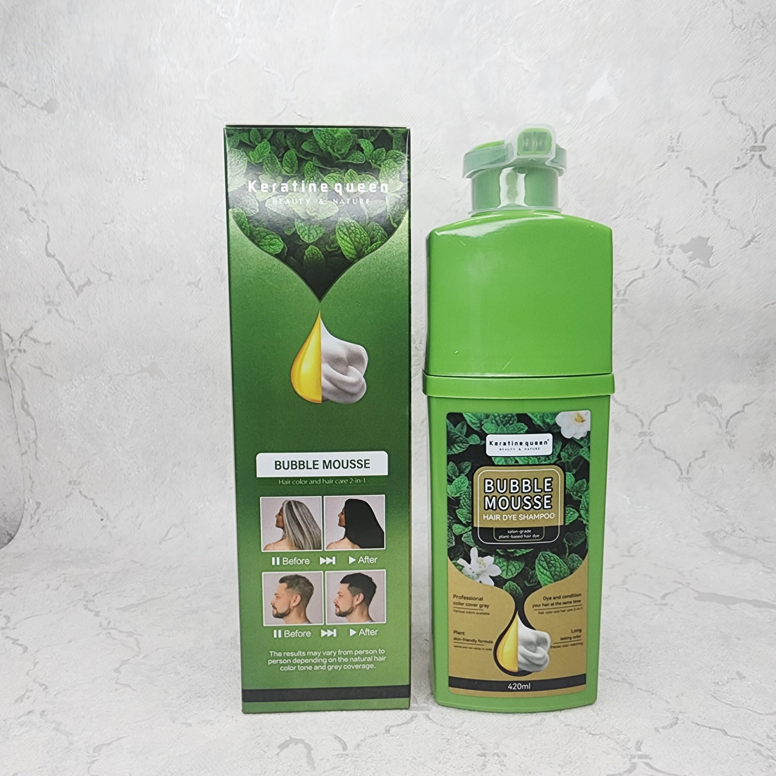 شامپو رنگ مشکی بابل موس اورجینال BUBBLE MOUSSE کراتین کوئین 420میل