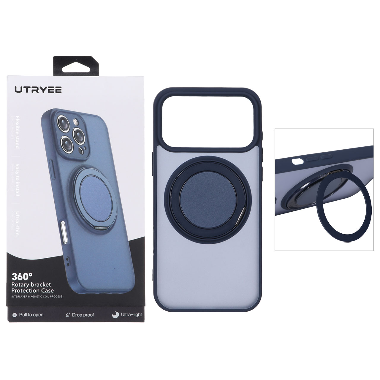 قاب اورجینال UTRYEE مات MagSafe لوپ استندشو Apple iPhone 17 Pro Max / iPhone 18 Pro Max – سرمه ای (پک دار)