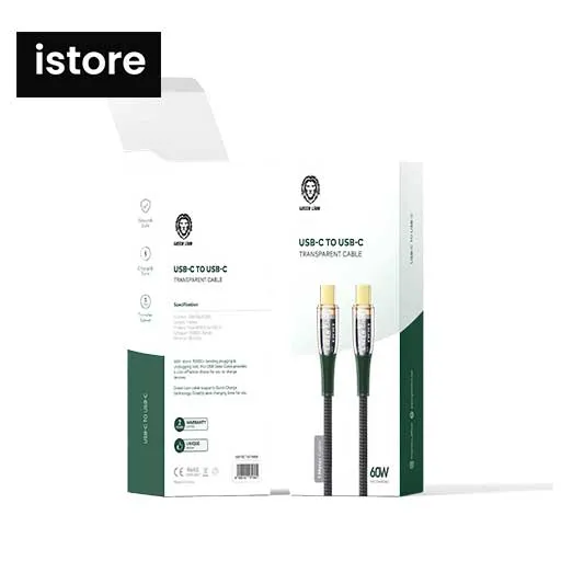 کابل تایپ سی به تایپ سی شفاف گرین لاین Green usb-c to usb-c transparent cable