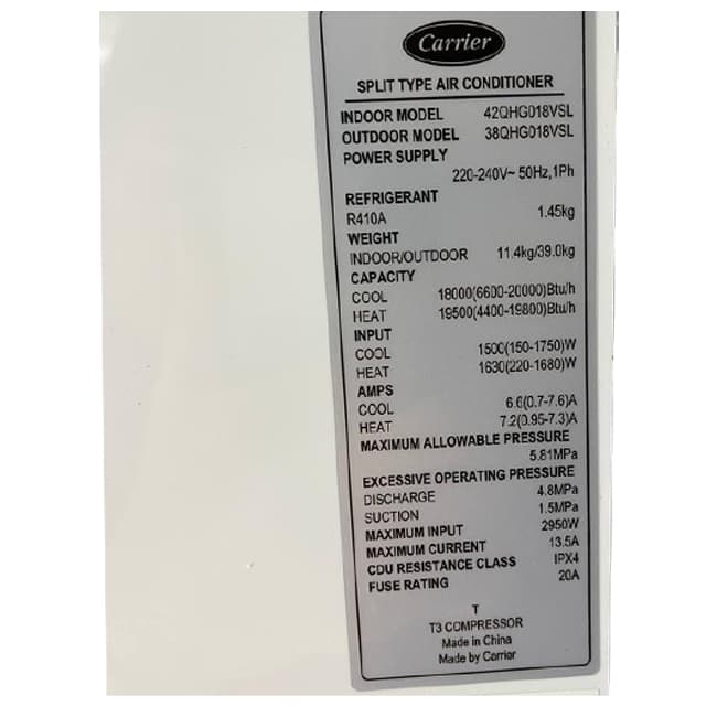 کولر گازی کریر 18000 اینورتر وای فای 42QHG018VSL T3 — تصویر ۷