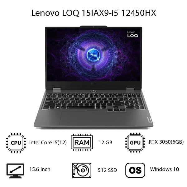 لپ تاپ گیمینگ Lenovo LOQ 15IAX9-i5(12HX)/12GB/512GB/RTX3050