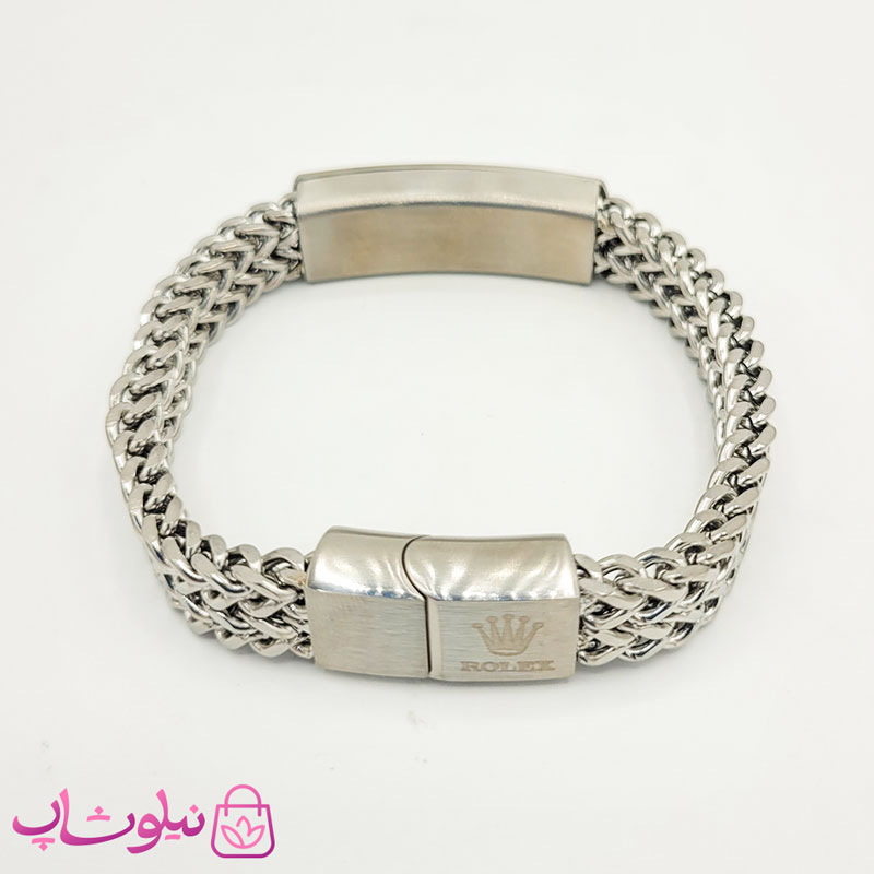 دستبند مردانه زنجیری رولکس نقره ای — تصویر ۴