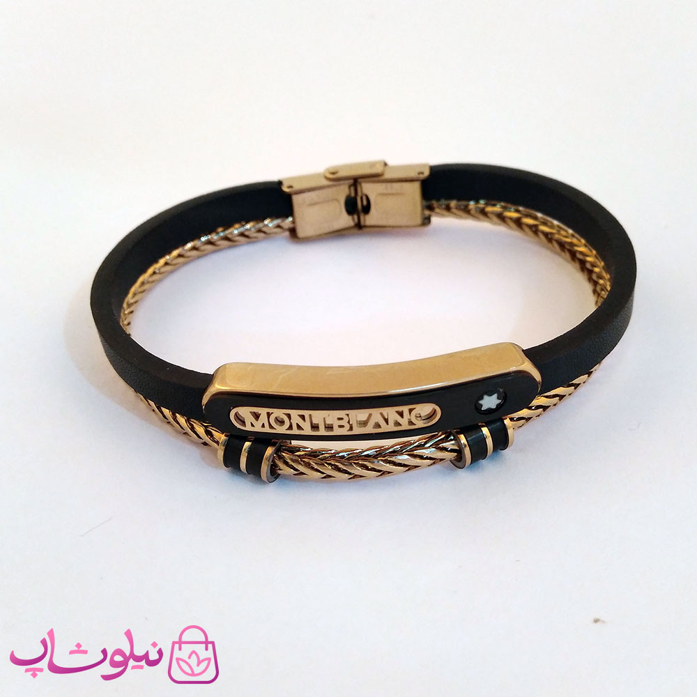 دستبند چرمی و استیل مردانه مون بلان کد 2564-2