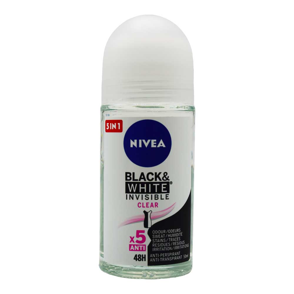 مام رول زنانه نیوآ NIVEA اصل آلمان مدل Black and White Clear حجم 50 میلی لیتر