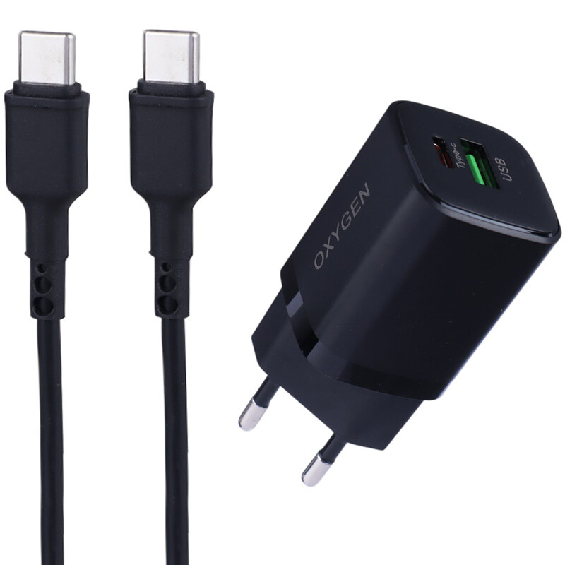 شارژر دیواری 30 وات اکسیژن CH-10 PD QC3.0 3A + کابل تبدیل تایپ سی — تصویر ۲