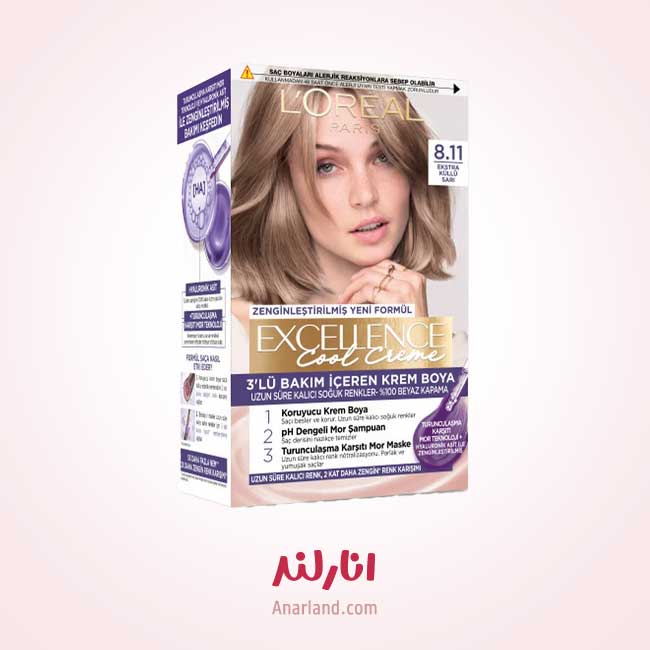 کیت رنگ مو لورآل سری Excellence Cool Creme شماره 8.11