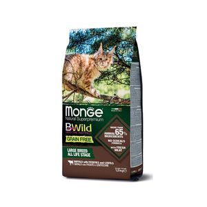 غذای خشک گربه بالغ مونژ مدل Monge BWild Grain Free All Life Stage طعم گوشت بوفالو، سیب زمینی و عدس وزن 1.5 کیلوگرم