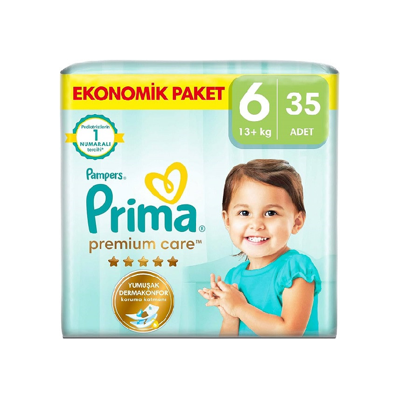 پوشک پمپرز پریما مدل premium care سایز 6 بسته 35 عددی