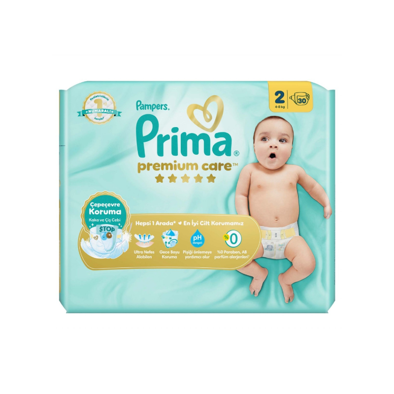 پوشک پمپرز پریما مدل premium care سایز 2 بسته 60 عددی