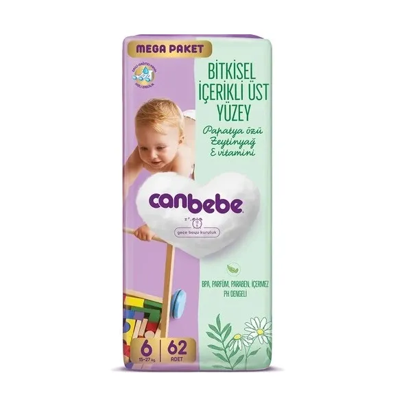 پوشک چسبی کودک جان به به Canbebe سایز ۶ بسته ۶۲ عددی