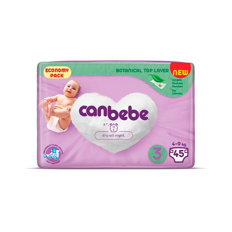 پوشک چسبی کودک جان به به Canbebe سایز ۳ بسته ۴۵ عددی