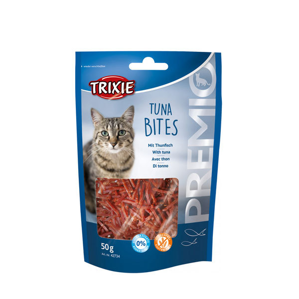 تشویقی گربه با طعم مرغ و ماهی تن تریکسی – PREMIO Tuna Bites