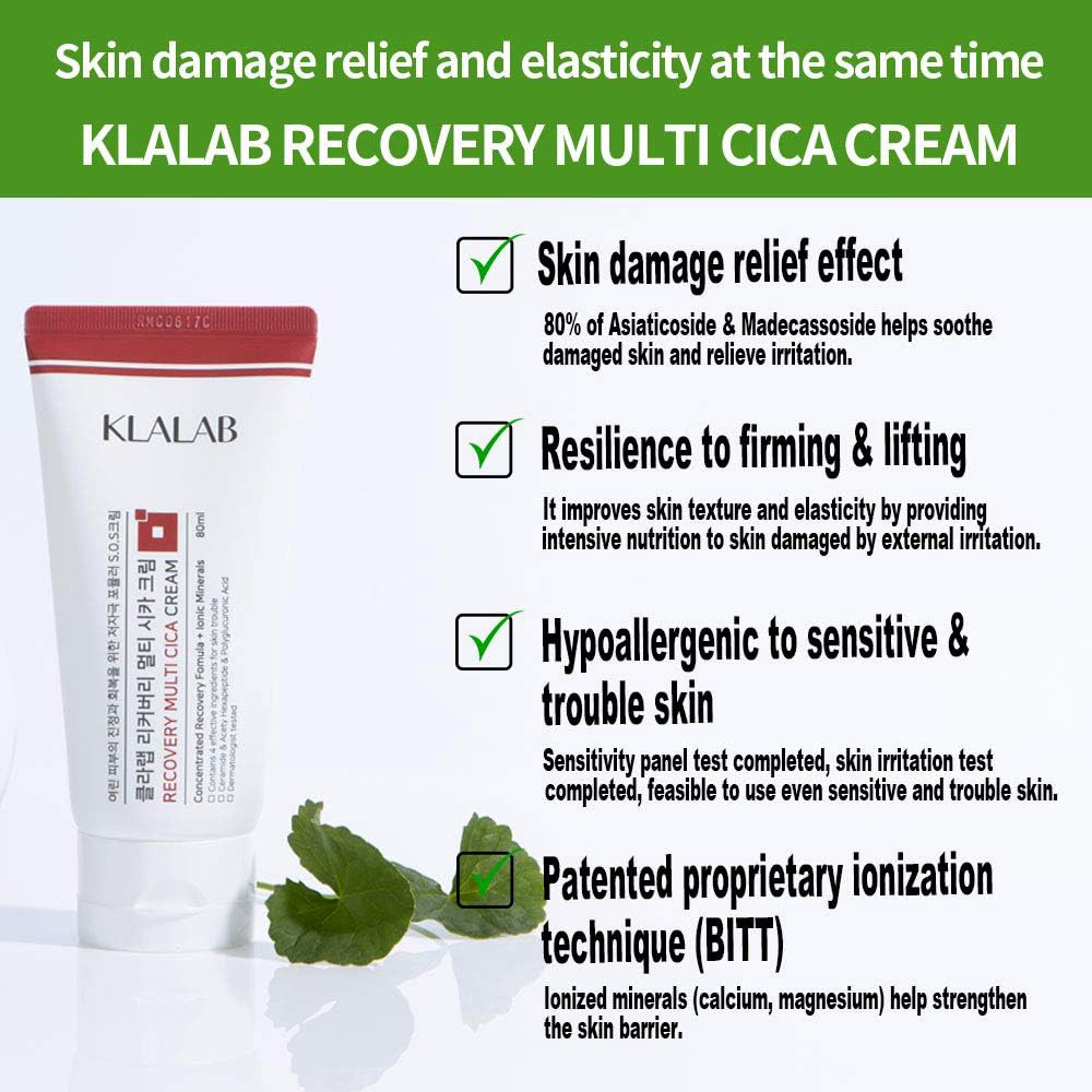 کرم مرطوب‌ کننده و ترمیم‌ کننده سد دفاعی پوست سوپر سیکا برند کلالب KLALAB Recovery Multi CICA Cream 80ml — تصویر ۵