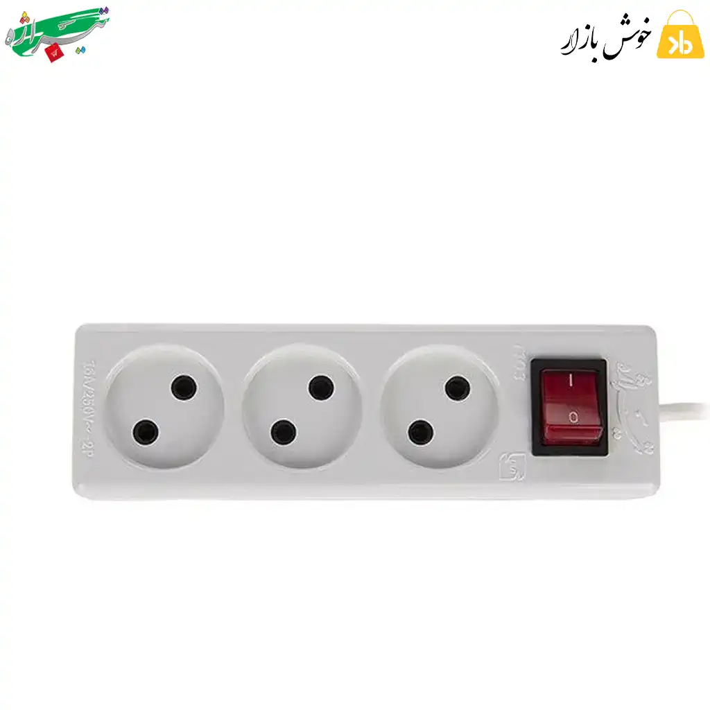 سه راهی برق کلید دار تیراژه مدل T103 با سیم 3 متر