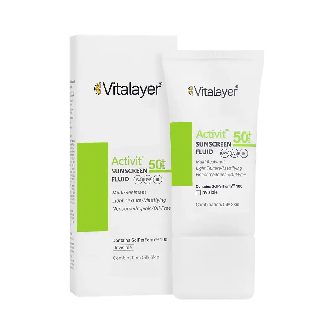 فلوئید ضد آفتاب SPF50 پوست چرب ویتالیر بی رنگ 50 میلی لیتر/Activit Sunscreen Fluid SPF50 Vitalayer