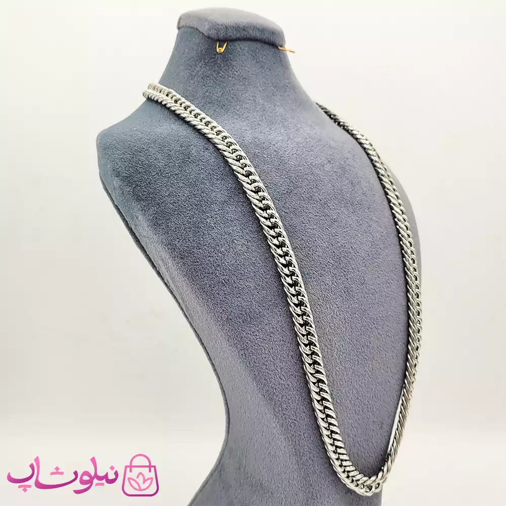 ست گردنبند و دستبند مردانه استیل سیلور کارتیه 8 میل کد 5991 — تصویر ۳