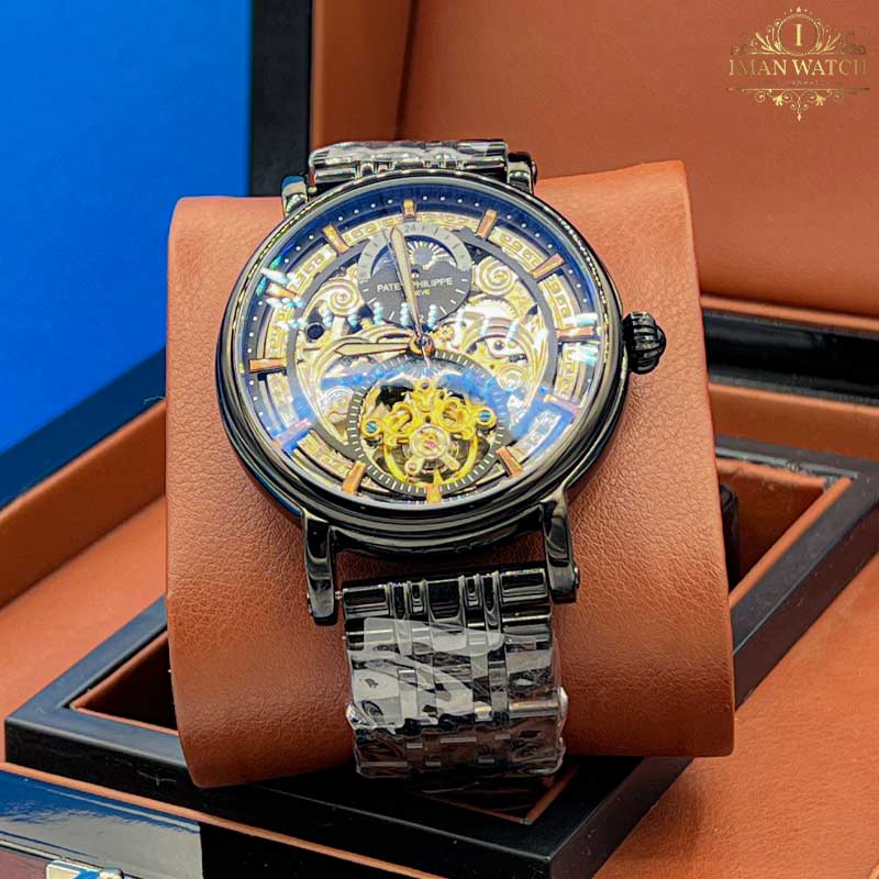 ساعت مچی پتک فیلیپ مشکی مردانه صفحه اسکلتون اتوماتیک PatekPhilippe26595 — تصویر ۳