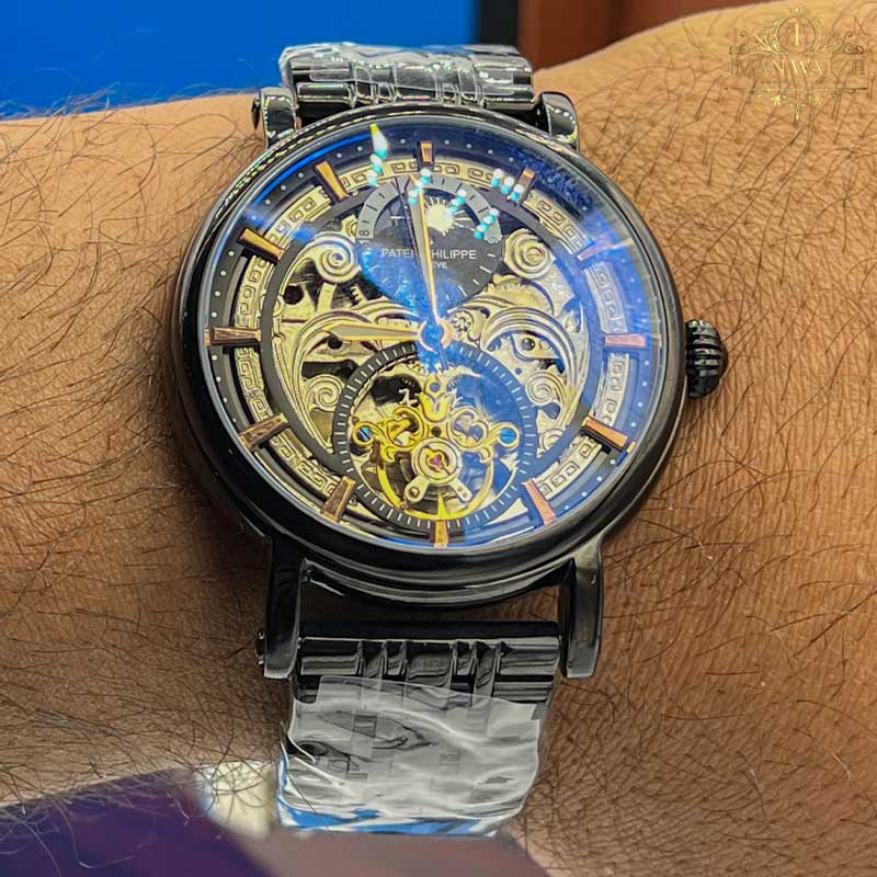 ساعت مچی پتک فیلیپ مشکی مردانه صفحه اسکلتون اتوماتیک PatekPhilippe26595 — تصویر ۴